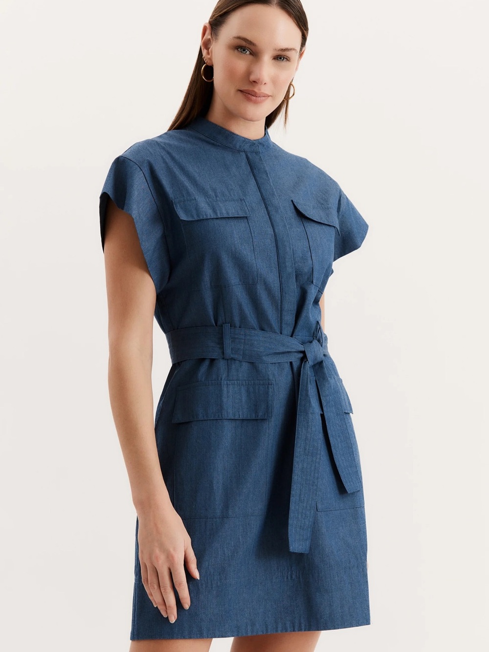 Tyler Boe Denim-Blue Chambray Belted Shirt Dress